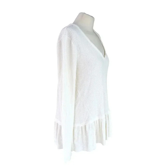 NWT Anthropologie Eri + Ali Waffle Knit Ruffled Peplum Long Sleeve Blouse M Boho - Picture 3 of 10